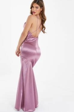 Pink Satin Cross Back Maxi Dress -Princess Style Shop 00100036347 XB
