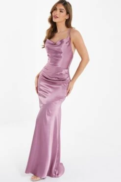 Pink Satin Cross Back Maxi Dress -Princess Style Shop 00100036347 XS