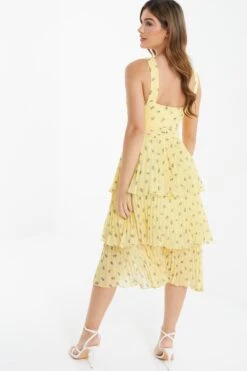 Yellow Chiffon Floral Tiered Midi Dress -Princess Style Shop 00100036348 XB
