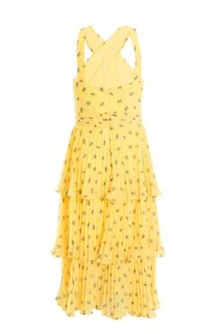 Yellow Chiffon Floral Tiered Midi Dress -Princess Style Shop 00100036348 ZB