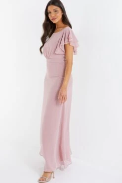 Pink Chiffon Frill Sleeve Maxi Dress -Princess Style Shop 00100036349 XS