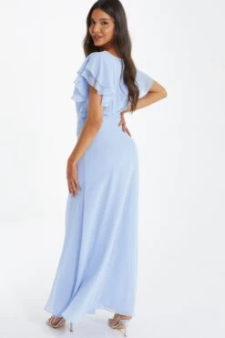 Light Blue Chiffon Frill Sleeve Maxi Dress -Princess Style Shop 00100036350 XB