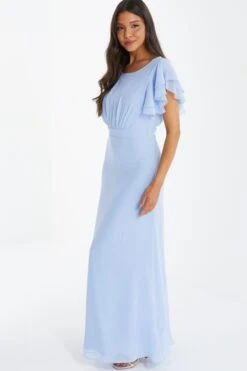 Light Blue Chiffon Frill Sleeve Maxi Dress -Princess Style Shop 00100036350 XS