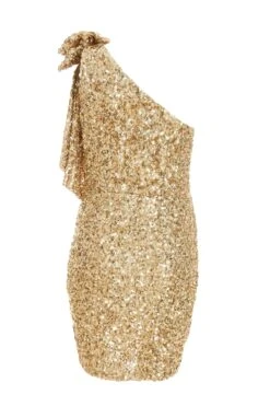 Gold Sequin Bow Bodycon Mini Dress -Princess Style Shop 00100036354 ZB