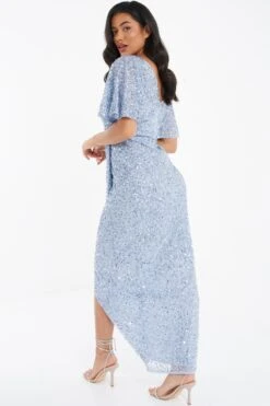 Light Blue Sequin Batwing Maxi Dress -Princess Style Shop 00100036357 XB