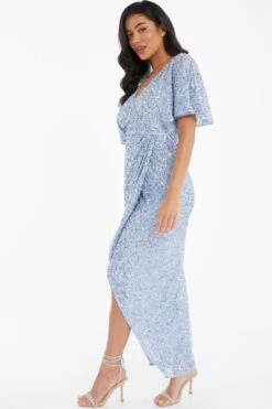 Light Blue Sequin Batwing Maxi Dress -Princess Style Shop 00100036357 XS
