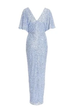 Light Blue Sequin Batwing Maxi Dress -Princess Style Shop 00100036357 ZB