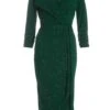 Bottle Green Glitter Wrap Tie Midi Dress