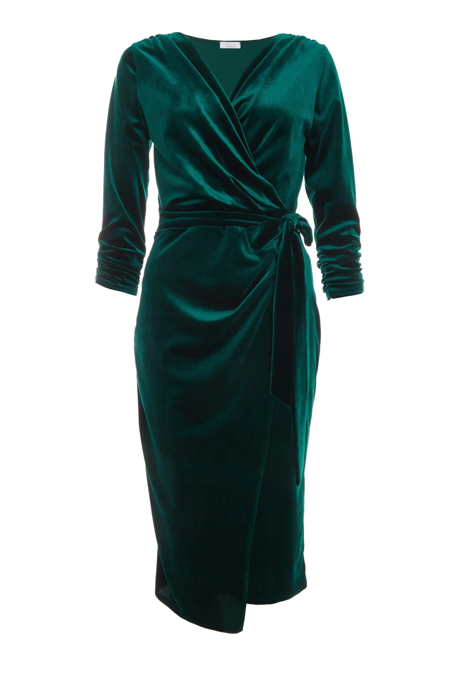 Bottle Green Velvet Wrap Bodycon Midi Dress 3 Bottle Green Velvet Wrap Bodycon Midi Dress