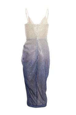 Silver Ombre Sequin Ruched Midi Dress -Princess Style Shop 00100036416 ZB