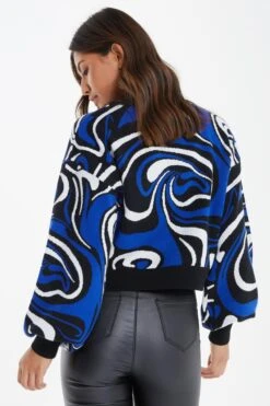 Blue Knitted Marble Print Jumper -Princess Style Shop 00100036420 XB