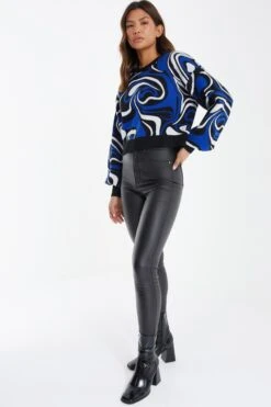Blue Knitted Marble Print Jumper -Princess Style Shop 00100036420 XS