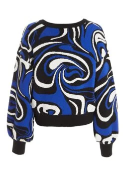 Blue Knitted Marble Print Jumper -Princess Style Shop 00100036420 ZB