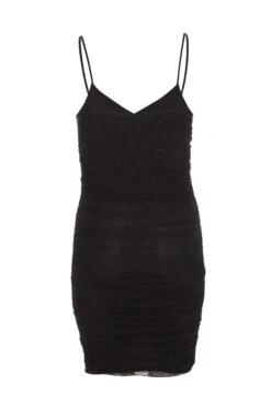 Black Glitter Ruched Bodycon Mini Dress -Princess Style Shop 00100036424 ZB