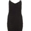 Black Glitter Ruched Bodycon Mini Dress