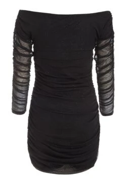 Black Bardot Glitter Ruched Bodycon Mini Dress -Princess Style Shop 00100036425 ZB