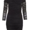 Black Bardot Glitter Ruched Bodycon Mini Dress -Princess Style Shop 00100036425 ZM