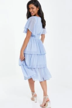 Blue Chiffon Tiered Midi Dress -Princess Style Shop 00100036433 XB