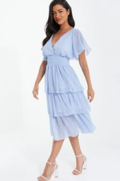 Blue Chiffon Tiered Midi Dress -Princess Style Shop 00100036433 XS