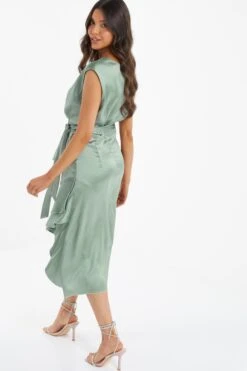 Sage Satin Tiered Midi Dress -Princess Style Shop 00100036434 XB