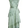 Sage Satin Tiered Midi Dress -Princess Style Shop 00100036434 ZM