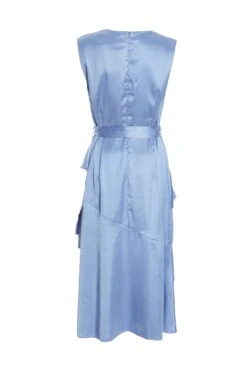 Light Blue Satin Tiered Midi Dress -Princess Style Shop 00100036435 ZB