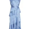 Light Blue Satin Tiered Midi Dress -Princess Style Shop 00100036435 ZM