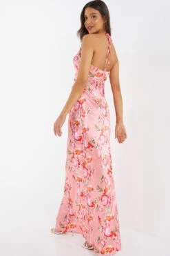 Coral Floral Satin Maxi Dress -Princess Style Shop 00100036436 XB