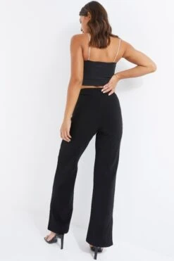 Black Embellished Trim Palazzo Trousers -Princess Style Shop 00100036439 XB