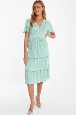 Mint Plisse Tiered Midi Dress -Princess Style Shop 00100036443 XM