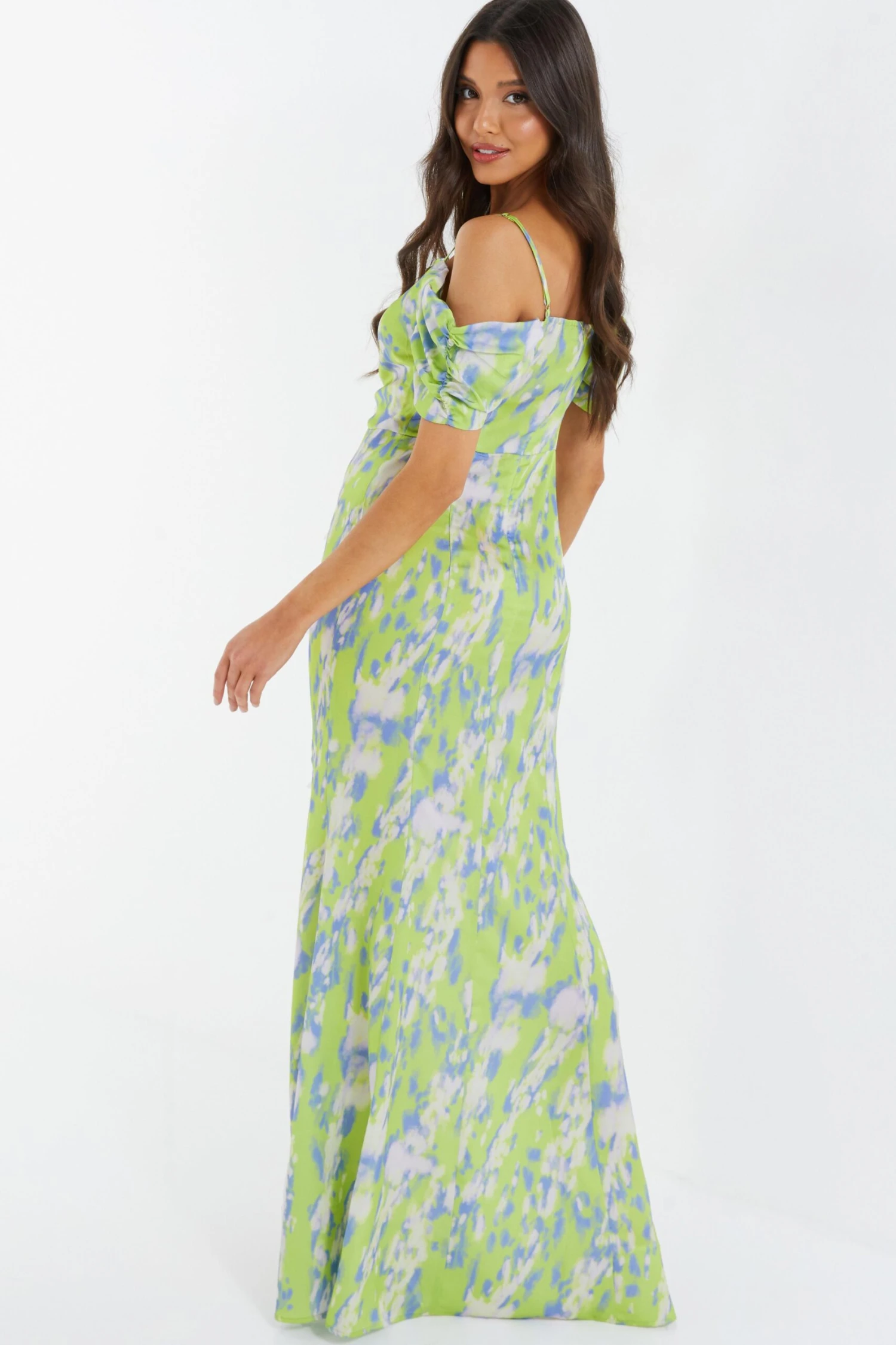 Lime Satin Marble Print Maxi Dress 5 Lime Satin Marble Print Maxi Dress - Image 3