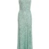 Green Sequin Halter Neck Fishtail Maxi Dress