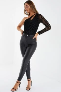 Black Zebra Print Mesh Bodysuit -Princess Style Shop 00100036450 XS