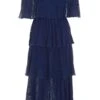 Navy Bardot Pleated Midaxi Dress -Princess Style Shop 00100036451 ZM