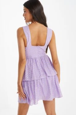 Lilac Chiffon Foil Tiered Mini Dress -Princess Style Shop 00100036462 XB