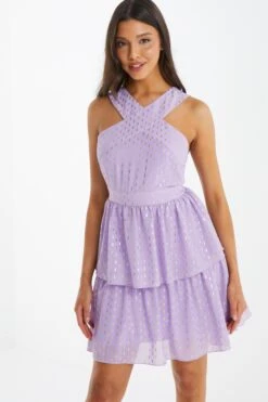 Lilac Chiffon Foil Tiered Mini Dress -Princess Style Shop 00100036462 XM