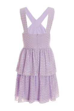Lilac Chiffon Foil Tiered Mini Dress -Princess Style Shop 00100036462 ZB