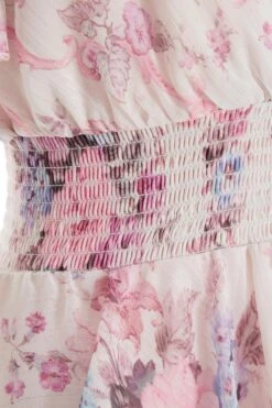 Pink Chiffon Floral Dip Hem Tiered Midi Dress -Princess Style Shop 00100036467 ZS