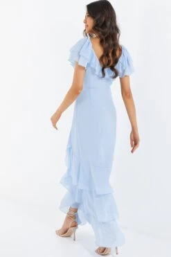 Light Blue Chiffon Frill Maxi Dress -Princess Style Shop 00100036489 XB