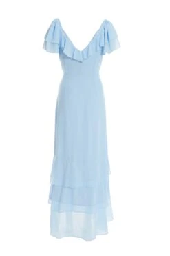 Light Blue Chiffon Frill Maxi Dress -Princess Style Shop 00100036489 ZB