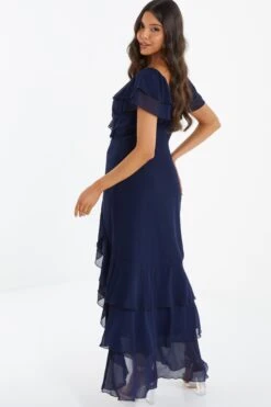 Navy Chiffon Frill Maxi Dress -Princess Style Shop 00100036490 XB
