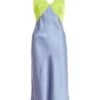 Blue Satin V Neck Midi Dress -Princess Style Shop 00100036493 ZM