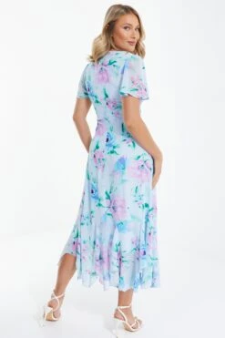 Light Blue Chiffon Floral Midaxi Dress -Princess Style Shop 00100036504 XB