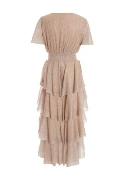 Champagne Chiffon Glitter Tiered Midi Dress -Princess Style Shop 00100036518 ZB
