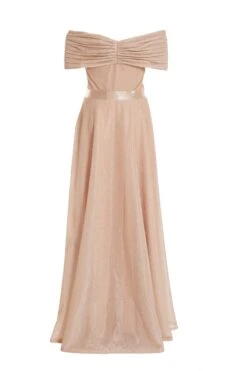 Champagne Bardot Glitter Maxi Dress -Princess Style Shop 00100036519 ZB