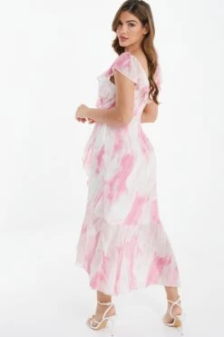 Pink Brush Stroke Frill Midaxi Dress -Princess Style Shop 00100036520 XB