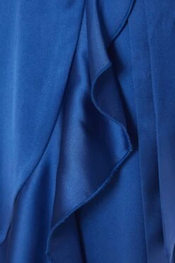 Blue Satin Wrap Midi Dress -Princess Style Shop 00100036530 ZS