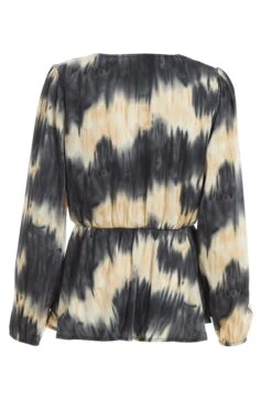 Champagne Satin Marble Print Peplum Top -Princess Style Shop 00100036576 ZB