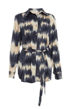 Champagne Satin Marble Print Blouse