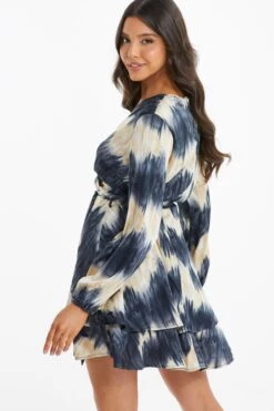 Champagne Satin Marble Print Wrap Mini Dress -Princess Style Shop 00100036592 XB